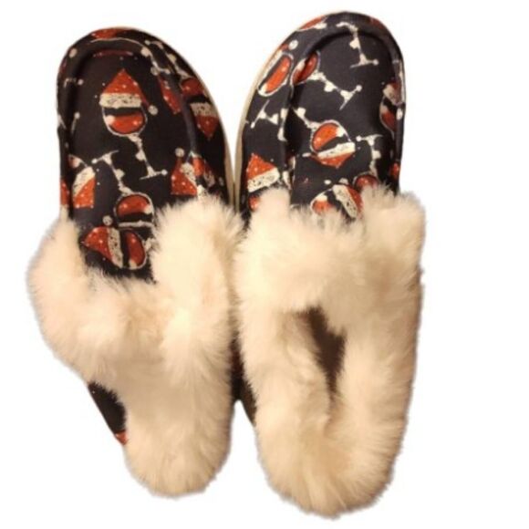 Christmas furry loafer slides, nwot(import China 36=5.5) - Picture 1 of 4